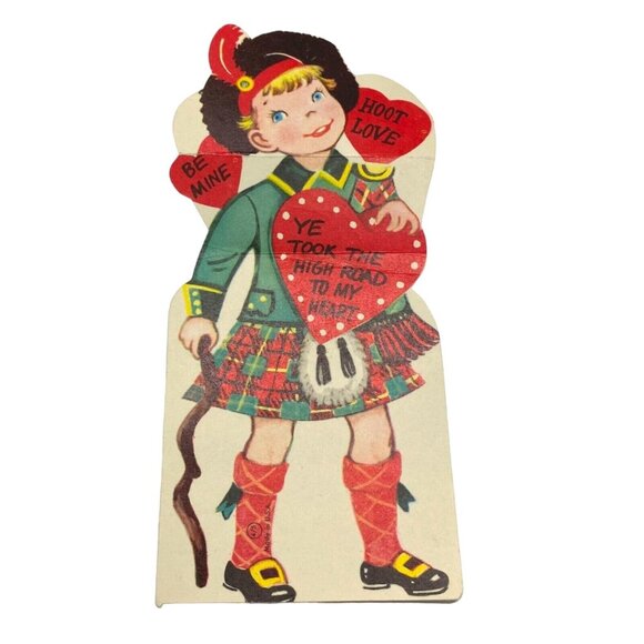 Vintage Valentine Card 1950s Scottish Boy in Kilt High Road to My Heart - Picture 6 of 6